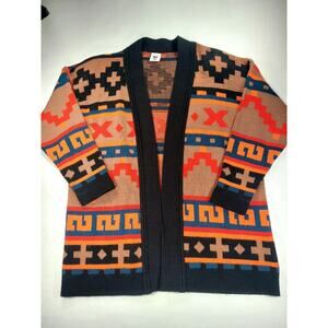 Vintage 80s 90s Sweater Bazaar Aztec Southwestern Cardigan Large Made In USA